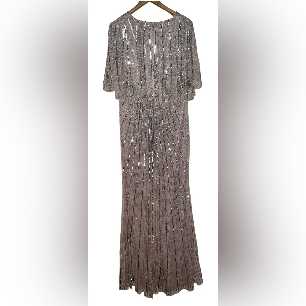 👗NWT! Mac Duggal Sequin Cape Sleeve Column Gown - Picture 5 of 14